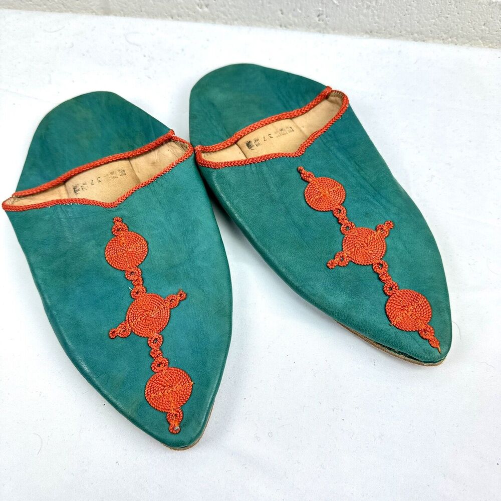 MOROCCAN TRADITIONAL HANDMADE SHEEP SKIN LEATHER WOMEN SLIPPERS Mules Sz 6.5